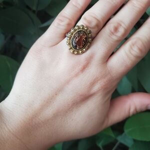 Statement Triangle Gem Ring Speckled Flakes Inside Large